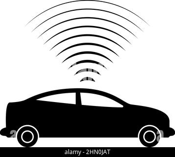 Car radio signals sensor smart technology autopilot up direction icon black color vector illustration image flat style simple Stock Vector