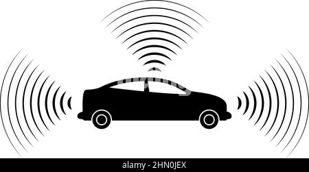 Car radio signals sensor smart technology autopilot all direction icon black color vector illustration image flat style simple Stock Vector