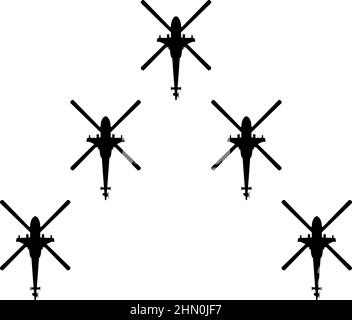Group of combat helicopters military concept chopper in air army icon black color vector illustration image flat style simple Stock Vector