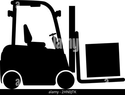 Cargo loading machine forklift truck for lifting box goods in warehouse fork lift loader freight icon black color vector illustration image flat Stock Vector