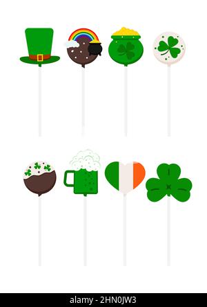 St Patrick cake pops set isolated on white background. Stock Vector