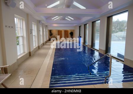 Buxton Crescent Ensana Hotel, Georgian building reopened in 2020 as luxury hotel and spa after many years of restoration work. Indoor swimming pool. Stock Photo