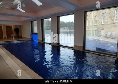 Buxton Crescent Ensana Hotel, Georgian building reopened in 2020 as luxury hotel and spa after many years of restoration work. Indoor swimming pool. Stock Photo
