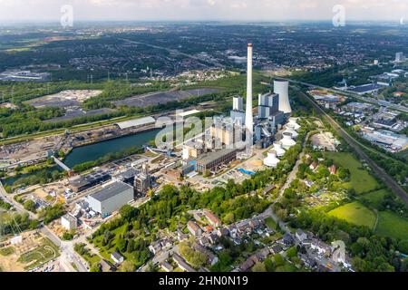 Aerial photograph, STEAG combined heat and power plant Herne, at STEAG Kraftwerke Herne, construction site new gas and steam power plant, Baukau-West, Stock Photo