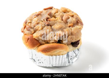 Butterscotch Bread with nuts on top isolated on white background, Homemade bakery concept Stock Photo