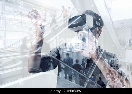 young man testing virtual reality technology Stock Photo