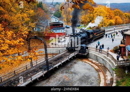 Western Maryland Scenic Railroad locomotive turntable in Frostburg, Maryland. Stock Photo