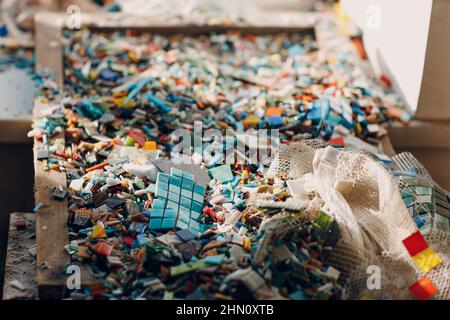 Multi colored colorful pieces of smalt glass for mosaic. Stock Photo