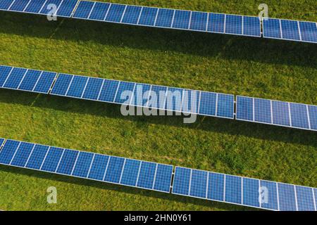 Solar energy farm. High angle view of solar panels on an energy farm Stock Photo