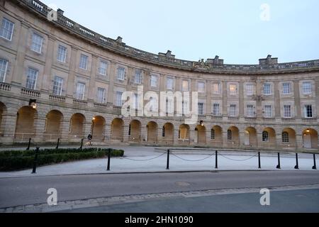 Buxton Crescent Ensana Hotel, Georgian building reopened in 2020 as luxury hotel and spa after many years of restoration work. The frontage in morning Stock Photo
