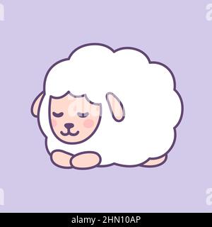 Cute cartoon sleeping baby sheep. Adorable little lamb character drawing, vector illustration. Stock Vector