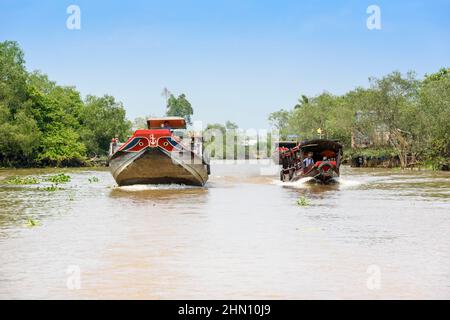 painted boats on the Mekong Delta Cantho Southern Vietnam Stock Photo ...