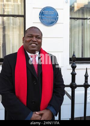Marylebone, London, UK 7th February 2022. Haiti Ambassador His Excellency Euyard Saint Amand by the 1st and only Haitian Queen's old residence Stock Photo