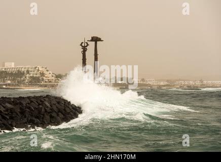 Waves crashing during stormy weather in Lanzarote Canary Islands Spain Stock Photo
