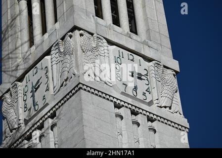 Close up of the Memorial Belltower honoring servicemen from WWI on the campus of North Carolina State University. Stock Photo