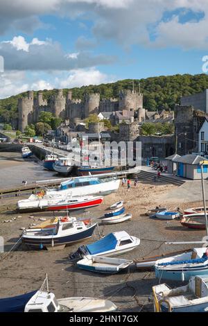 Conwy Castle from the quayside Stock Photo