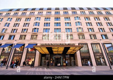 Wide angle front view of the hotel 'Breidenbacher Hof' in Düsseldorf/Germany. This hotel has a tradition of more than 200 years. Stock Photo