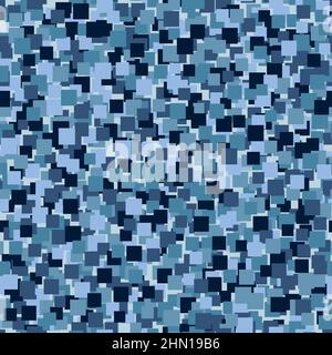 Abstract seamless pattern with blue colored chaotic squares on dark Stock Vector