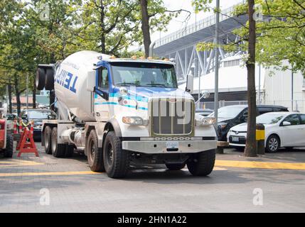 cement mixer trucks at cement works on Granville island Vancouver British Columbia canada Stock Photo