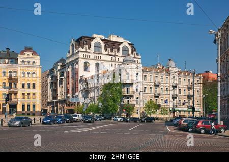KYIV, UKRAINE - April 25th, 2019: Beautiful architecture in the center of thw city in Volodymyrska street Stock Photo