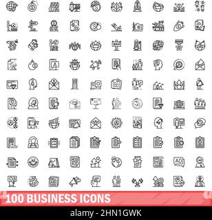 100 business icons set. Outline illustration of 100 business icons vector set isolated on white background Stock Vector