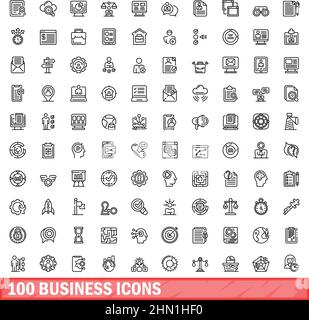 100 business icons set. Outline illustration of 100 business icons vector set isolated on white background Stock Vector