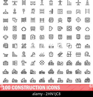 100 construction icons set. Outline illustration of 100 construction icons vector set isolated on white background Stock Vector