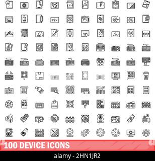 100 device icons set. Outline illustration of 100 device icons vector set isolated on white background Stock Vector
