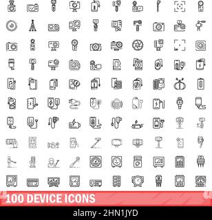 100 device icons set. Outline illustration of 100 device icons vector set isolated on white background Stock Vector