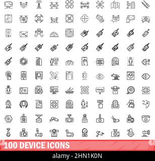 100 device icons set. Outline illustration of 100 device icons vector set isolated on white background Stock Vector