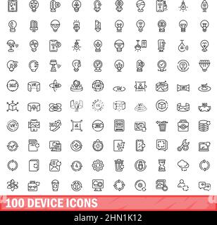 100 device icons set. Outline illustration of 100 device icons vector set isolated on white background Stock Vector