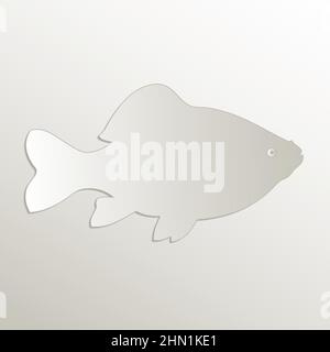 Fish symbol, carp icon, card paper 3D natural vector Stock Vector