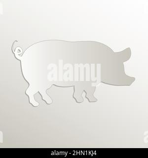 Pig symbol icon, card paper 3D natural vector Stock Vector