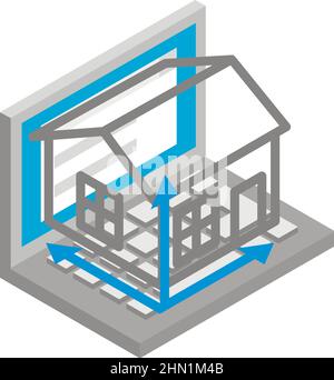 Construction project icon isometric vector. Open laptop and house projection. Engineering, development, design technology Stock Vector