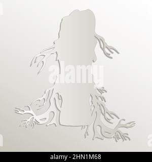 Tree with roots symbol icon, card paper 3D natural vector Stock Vector