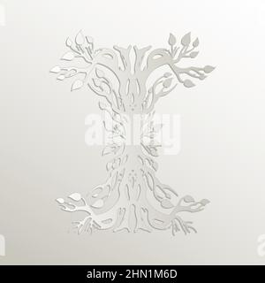 Tree with leaves symbol, art icon, card paper 3D natural vector Stock Vector