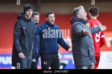 Hartlepool manager Graeme Lee during the Sky Bet League Two match between Crawley Town and Hartlepool United at the People's Pension Stadium  , Crawley ,  UK - 12th February 2022 Stock Photo