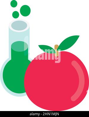 Educational equipment icon isometric vector. Laboratory flask, fresh red apple. Researching, studying, education Stock Vector