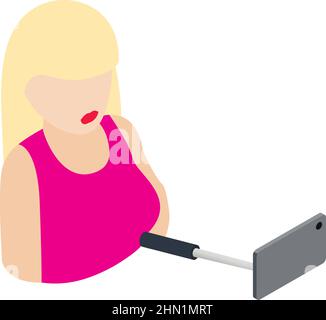 Selfie woman icon isometric vector. Blonde taking selfie photo on smartphone. Lifestyle, photo, online, modern technology Stock Vector