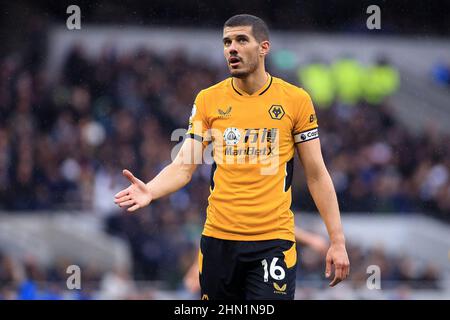 London, UK. 13th Feb, 2022. Conor Coady of Wolverhampton Wanderers looks on. Premier League match, Tottenham Hotspur v Wolverhampton Wanderers at the Tottenham Hotspur Stadium in London on Sunday 13th February 2022. this image may only be used for Editorial purposes. Editorial use only, license required for commercial use. No use in betting, games or a single club/league/player publications. pic by Steffan Bowen/Andrew Orchard sports photography/Alamy Live news Credit: Andrew Orchard sports photography/Alamy Live News Stock Photo