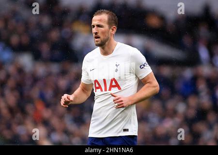 London, UK. 13th Feb, 2022. Harry Kane of Tottenham Hotspur looks on. Premier League match, Tottenham Hotspur v Wolverhampton Wanderers at the Tottenham Hotspur Stadium in London on Sunday 13th February 2022. this image may only be used for Editorial purposes. Editorial use only, license required for commercial use. No use in betting, games or a single club/league/player publications. pic by Steffan Bowen/Andrew Orchard sports photography/Alamy Live news Credit: Andrew Orchard sports photography/Alamy Live News Stock Photo