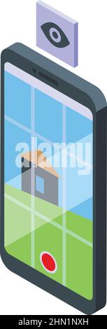 Video record phone course icon isometric vector. Online education. Free learn Stock Vector