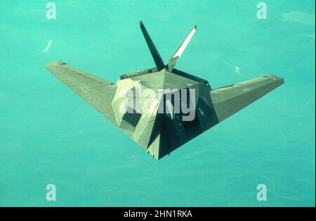 F-117A Stealth fighter in flight Stock Photo