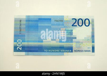 two hundred (200) crown banknote, Norwegian krone (NOK) Norway ...