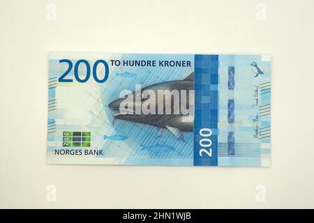two hundred (200) crown banknote, Norwegian krone (NOK) Norway ...