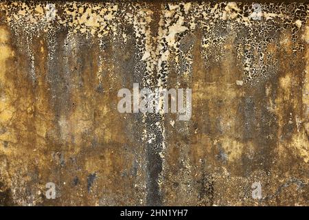 Yellow-brown faded and weathered old wall. Great realistic abstract background. Stock Photo