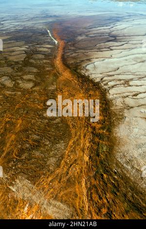 Bacterial mats in runoff water, Grand Prismatic Spring, Midway Geyser Basin, Yellowstone NP, Wyoming Stock Photo