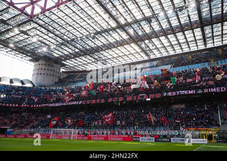 Milan, Italy. 13th Feb, 2022. Supporters of AC Milan during the Serie A 2021/22 football match between AC Milan and UC Sampdoria at Giuseppe Meazza Stadium, Milan, Italy on February 13, 2022 Credit: Independent Photo Agency/Alamy Live News Stock Photo