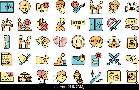 Domestic violence color line icons set. Harassment, social abuse and ...