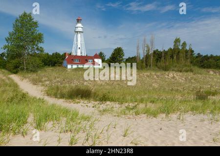 Rawley Point Lighthouse Along Lake Michigan Stock Photo
